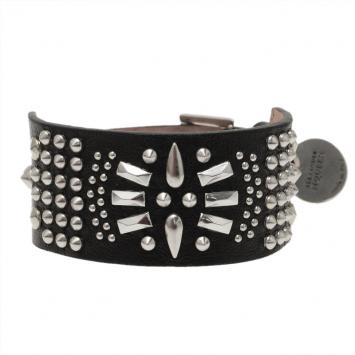 Pre Owned Alexander McQueen Skull Black Leather Stud Bracelet