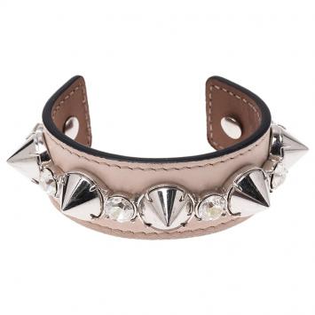 Pre Owned Alexander McQueen Pink Spiked Leather Cuff Bracelet