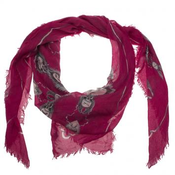 Pre Owned Alexander McQueen Pink Skull Print Modal and Cashmere Square Scarf
