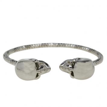 Pre Owned Alexander McQueen Twin Skull Silver Tone Metal Cuff Bracelet