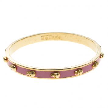 Pre Owned Alexander McQueen Skull Pink Gold Tone Narrow Bracelet 20cm
