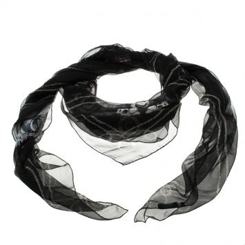 Pre Owned Alexander McQueen Black Printed Silk Chiffon Square Scarf