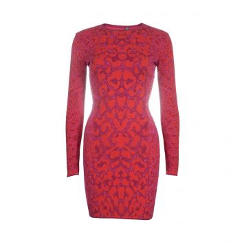 Pre Owned Alexander McQueen Pink and Red Leopard Print Pencil Dress XS