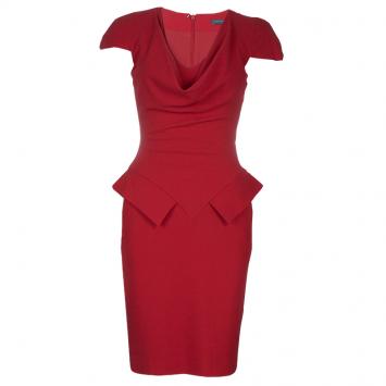 Pre Owned Alexander McQueen Red Cowl Neck Cap Sleeve Dress XS