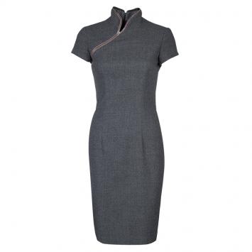 Pre Owned Alexander Mcqueen Grey Wool Zip Detail Cheongsam Dress S