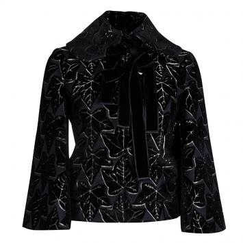Pre Owned Alexander McQueen Black Leaf Print Embossed Velvet Jacket S