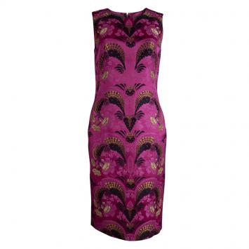 Pre Owned Alexander Mcqueen Pink Brocade Sleeveless Shift Dress M