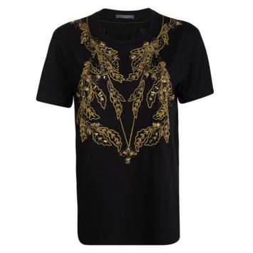 Pre Owned Alexander McQueen Black Knit Gold Chain Embellished T-Shirt M