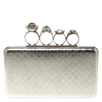Pre Owned Alexander McQueen Silver Jew Knuckle Case Clutch