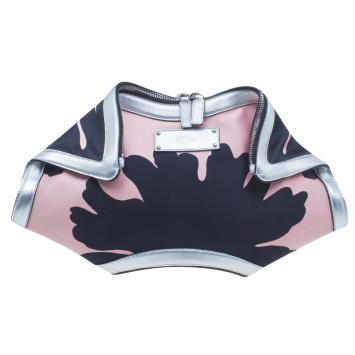 Pre Owned Alexander McQueen Black/Pink Satin Medium Floral De Manta Clutch