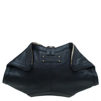 Pre Owned Alexander McQueen Black Leather Medium De Manta Clutch