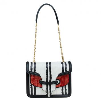 Pre Owned Alexander McQueen Black/White Python and Pony Hair Lucite Heroine Shoulder Bag