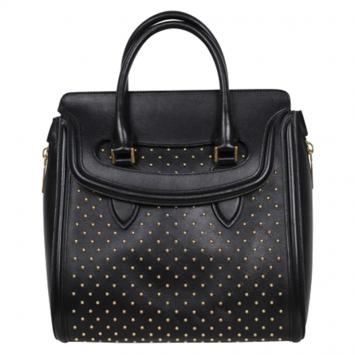 Pre Owned Alexander McQueen Black Leather Heroine Studded Satchel Bag