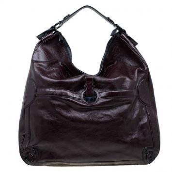 Pre Owned Alexander Mcqueen Burgundy Glazed Leather Hobo