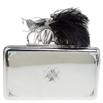 مملوكة مسبقًا Alexander McQueen Silver Metal Bird with Feather Ring Knuckle Case