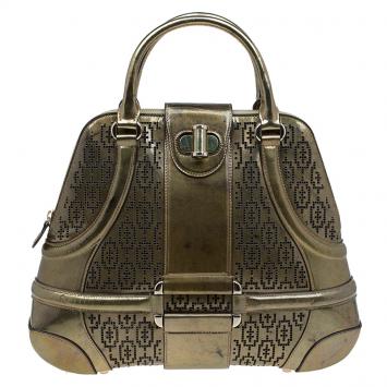 Pre Owned Alexander Mcqueen Gold Perforated Patent Leather Novak Satchel