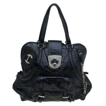 Pre Owned Alexander McQueen Black Leather Flapper Satchel