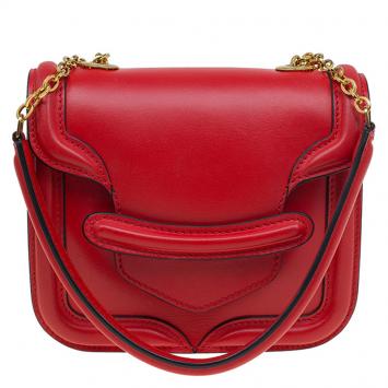 Pre Owned Alexander McQueen Red Leather Mini Heroine Chain Crossbody Bag