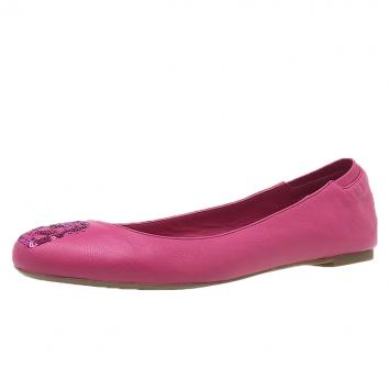 Pre Owned Alexander McQueen Pink Leather Sequin Skull Ballet Flats Size 39