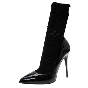 Pre Owned Alexander McQueen Black Patent Sock Pumps Size 37.5