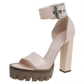Pre Owned Alexander McQueen Blush Pink Leather Ankle Strap Platform Sandals Size 39.5