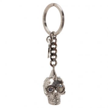 Pre Owned Alexander McQueen Silver Strass Spiked Punk Skull Keyring