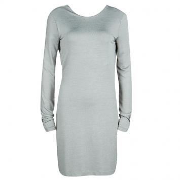 Pre Owned T By Alexander Wang Grey Knit Scoop Back Detail Long Sleeve Dress M 