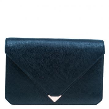 Pre Owned Alexander Wang Black Pebbled Leather Prisma Envelope Clutch