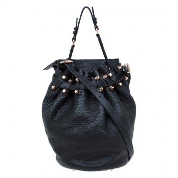 Pre Owned Alexander Wang Black Textured Leather Diego Bucket Bag