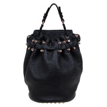 Pre Owned Alexander Wang Black Textured Leather Diego Bucket Bag