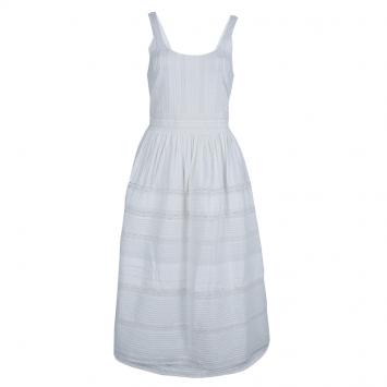Pre Owned Alice + Olivia Myrtle White Lace Insert Pintucked Sleevless Cotton Dress M
