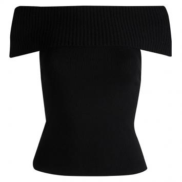 Pre Owned Alice + Olivia Black Rib Knit Off-Shoulder Sleeveless Cropped Top XS