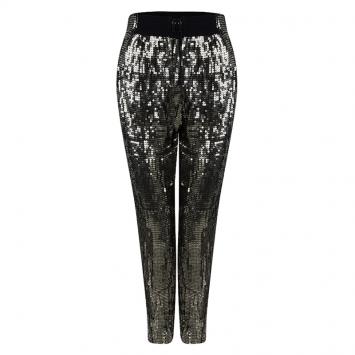 Pre Owned Alice + Olivia Antique Gold Sequin Embellished Pants S