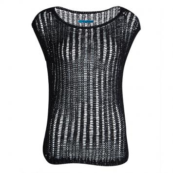 Pre Owned Alice + Olivia Black Chunky Crochet Knit Cap Sleeve Top S