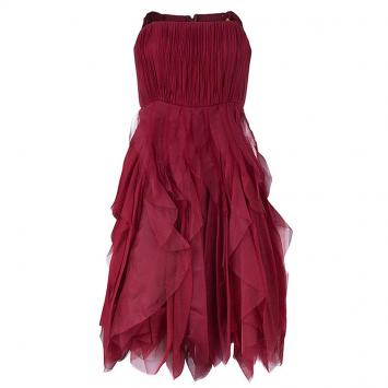 Pre Owned Alice + Olivia Kahlo Red Organza Ruffle Dress M