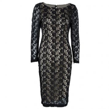 Pre Owned Alice + Olivia Black Clover Lace Open-Back Dress M