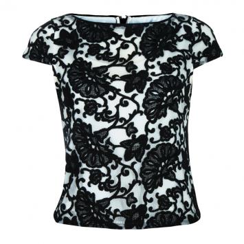 Pre Owned Alice + Olivia Connie Black and White Embroidered Top XS