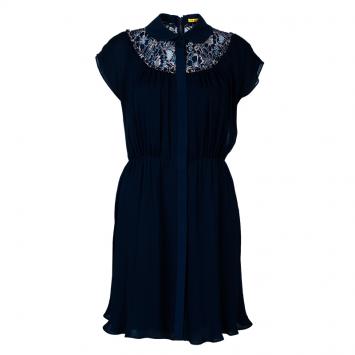 مملوكة مسبقًا Alice + Olivia Emma Navy Blue Silk Lace Dress M