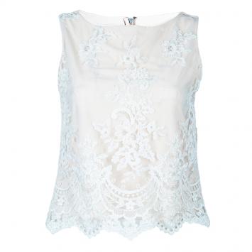 Pre Owned Alice and Olivia Cream Embroidered Sleeveless Top XS