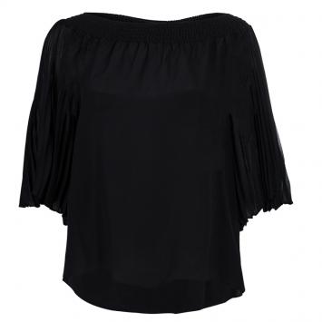 Pre Owned Alice + Olivia Black Silk Smocked Pleated Sleeve Detail Off Shoulder Blouse S