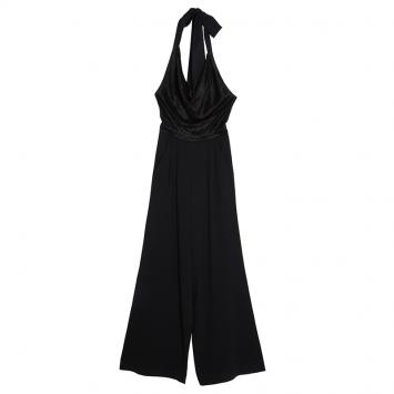 Pre Owned Alice + Olivia Black Draped Front Halter Jumpsuit XS