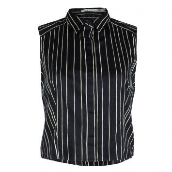 Pre Owned Alice + Olivia Black Striped Sleeveless Cotton Blouse L