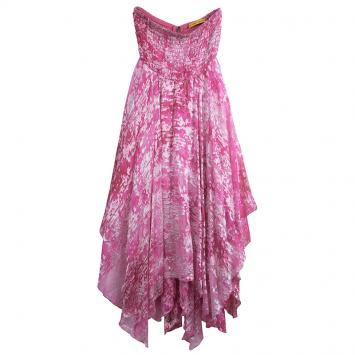 Pre Owned Alice + Olivia Pink Abstract Print Devore Asymmetrical Smocking Detail Dress M                                             