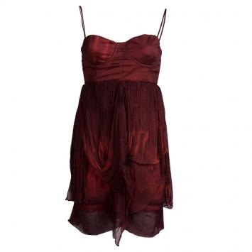 Pre Owned Alice + Olivia Red Draped Silk Bustier Dress XS