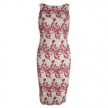 Pre Owned Alice + Olivia Cream Lace Overlay Sleeveless Dress S