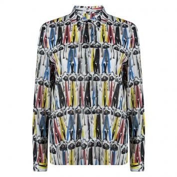 Pre Owned Alice + Olivia Multicolor Willa Printed Silk Long Sleeve Button Front Shirt  M