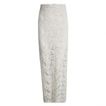 Pre Owned Alice + Olivia Cream Floral Lace Maxi Skirt M