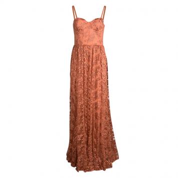 Pre Owned Alice + Olivia Orange Tyler Bustier Lace Maxi Dress M