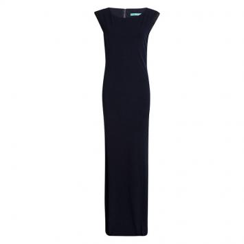 Pre Owned Alice + Olivia Navy Blue Knit Leather Trim Sleeveless Maxi Dress M