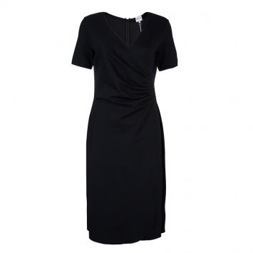 Pre Owned Armani Collezioni Black Knit Ruched Short Sleeve Overlap Dress M
